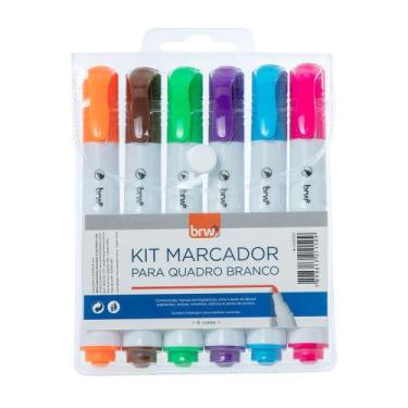 Imagem de Kit Pincel Marcador de Quadro Branco Lousa Flip Chart Colorido 6 cores