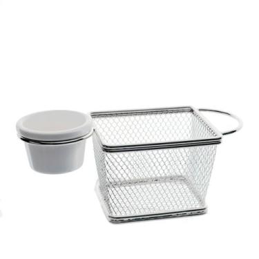 Imagem de Cesta p/Alimentos Aço Inox Prata Molheira Melamina 10x8x7cm - Dynasty