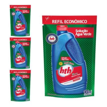Imagem de Kit 4 Refis Algicida Choque Hth Solução Água Verde 900ml - Hth Algicid