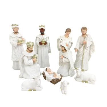 Imagem de Presépio Completo 10 Peças Resina Branco Enfeite Natal