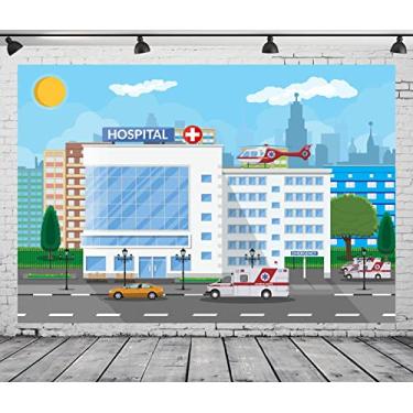 Imagem de CORFOTO Tecido 3 x 2,4 m desenho animado hospital pano de fundo fotografia ambulância helicóptero escola de enfermagem fundo médico escritório crianças enfermeira formatura festa decoração foto cabine