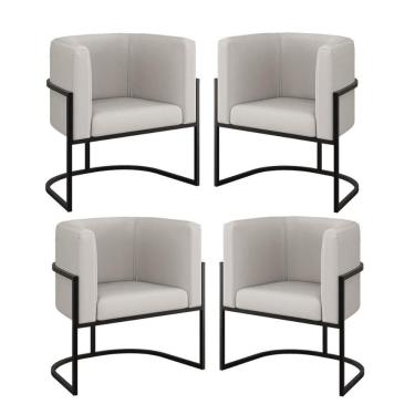 Imagem de Kit 04 Poltronas Lua Sala Decorativa Base Ferro Black Corino Bege