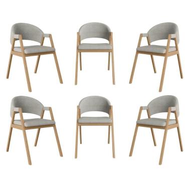 Imagem de Kit 6 Cadeiras Suellen Luxo Reforçada Mesa De Jantar Linho Cinza Claro