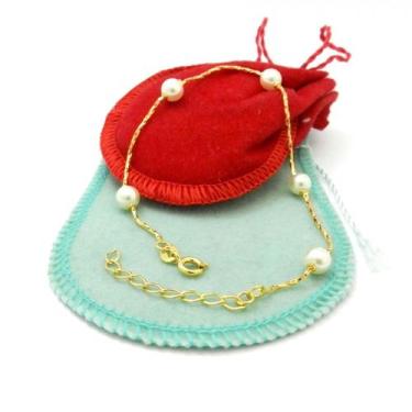 Imagem de Pulseira Feminina 20/23cm Perola 6mm Folheado Ouro 18k PL458 - WNBIJOU