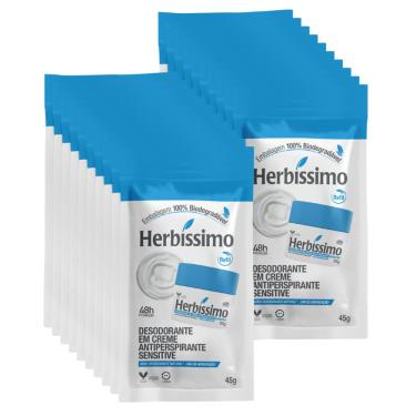 Imagem de Kit c/ 20 Sachê Refil Desodorante Creme Antitranspirante Sensitive Herbissimo 45G - caixa com 20 unidades