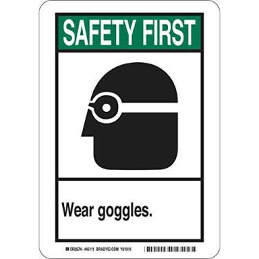 Imagem de Brady Alumínio 49032, 35.6 cm x 25.4 cm Safety First Sign Legend, Use Goggles (W/Picto)"