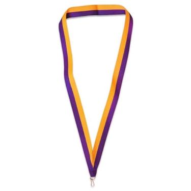 Imagem de PinMart Fita de pescoço multicolorida – Porta-prêmios para medalhas e medalhões – Cordão de fita colorido em branco com clipe