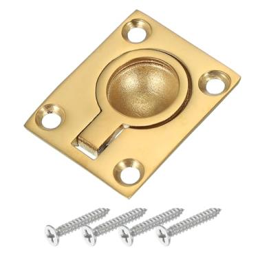 Imagem de PATIKIL Puxadores de anel de tração nivelados de 3,7/20.3 cm x 1-1/2, trinco oculto de porta de aço inoxidável 316 com parafuso para móveis de iate marítimo, dourado