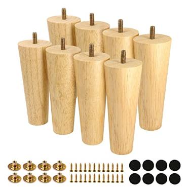 Imagem de FoDau770 Pernas de móveis de madeira de borracha 15 cm, pés de madeira afunilados retos de meados do século, conjunto de 8, peças de reposição para pés de móveis UNC de 5/40.6 cm para armário, sofá