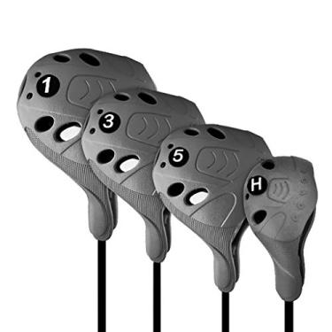 Imagem de Capa para golfe PGM com 4 Drivers Fairway Woods Hybrid Golf Club com número Capa lavável para todas as marcas, com proteção extra, fácil de colocar e tirar, para destros grandes, Gray- 4pcs set