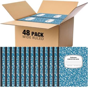 Imagem de Fulmoon Caderno de composição de 48 peças, caderno de capa dura pautado largo, 30 folhas/60 páginas para programas de redação de diários escolares, receitas artísticas, 26 x 18 cm, azul