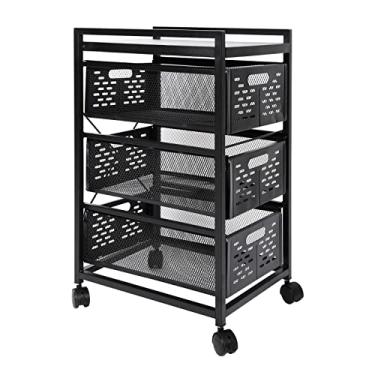 Imagem de Armário de arquivo vertical de escritório com 3 gavetas, carrinho de gaveta de armazenamento de malha com trava nas rodas, armário de arquivo com suporte de impressora para A4, documento tamanho carta