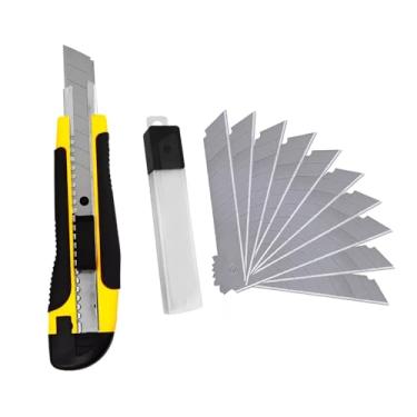 Imagem de Kit Estilete Profissional 18mm Emborrachado e Ergonômico Com Trava Automática + 10 Lâminas Extras