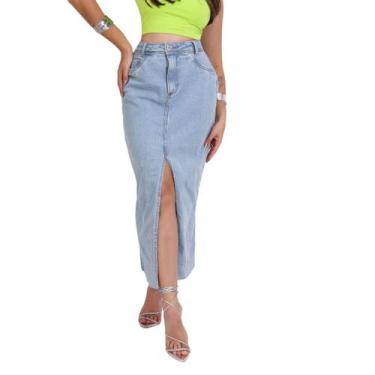 Imagem de Saia Jeans Midi lavagem clara com fenda - Ninas Boutique, 36