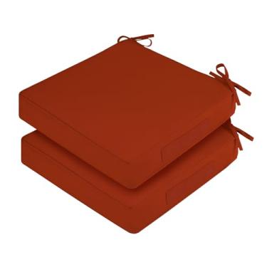 Imagem de HOMELYSIAN Conjunto de 2 almofadas impermeáveis para cadeira ao ar livre, almofadas quadradas para assento externo com laços e capas removíveis, 48 x 48,8 cm, almofadas externas para móveis de pátio