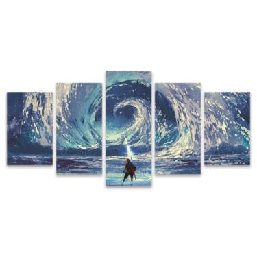 Imagem de Kit Quadros Mosaico Quarto Feiticeiro Vortice Água Teen Jovem Ondas Az