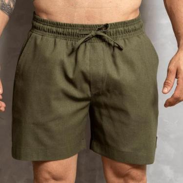 Imagem de Bermuda de Linho Masculina Elástico Casual Leve Respirável Academia Ca