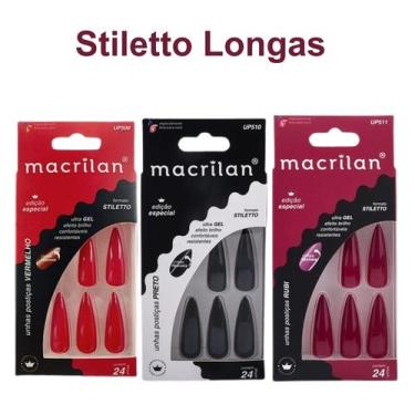 Imagem de Kit 3 Unhas Postiças Stiletto Longa UP509 510 511 - Macrilan