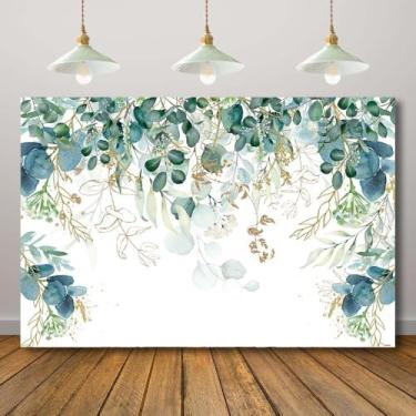 Imagem de Rcoaror Pano de fundo verde folhas de eucalipto cenário de aniversário para festas aquarela natureza sessão de fotos banner revelar gênero chá de bebê casamento crianças recém-nascido retrato adereços
