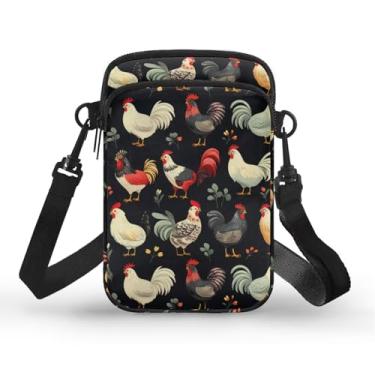 Imagem de Jolamirel Bolsas transversais pequenas para mulheres, bolsas de celular com estampa de pavão, bolsa de viagem com caveiras, Galo de galinha da fazenda