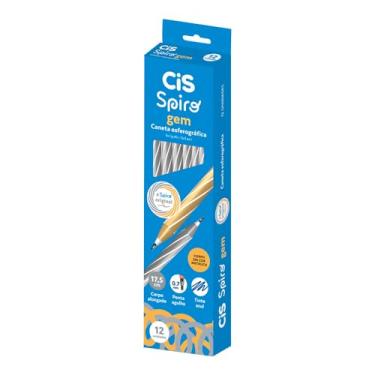Imagem de Caneta Esferográfica SPIRO GEM, CIS, Prata (Tinta Azul), Caixa com 12 unidades