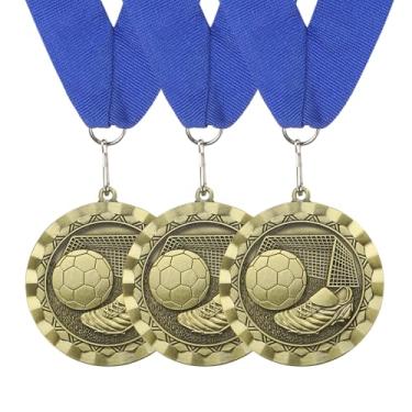 Imagem de PATIKIL 3 medalhas de prêmio, troféu de 7,6 cm com fita de pescoço, prêmios de festa de futebol para eventos esportivos, bronze vermelho