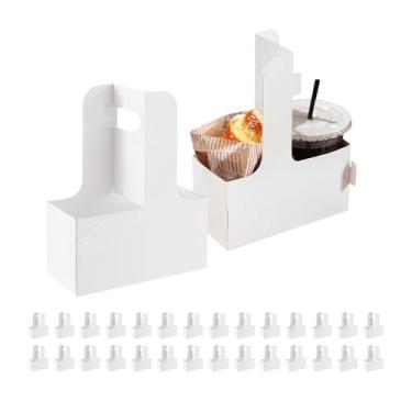 Imagem de BAKIPACK Porta-copos de 2 xícaras com alças, 30 conjuntos de porta-copos de papelão branco de 350 a 590 ml, para suporte de bebidas quentes e frias, para levar para viagem, café e restaurante