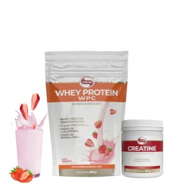 Imagem de Whey Protein Concentrado Pouch 900g + Creatina pote 300g Vitafor (900, Morango)