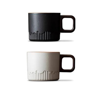 Imagem de Conjunto de 2 xícaras de café expresso de cerâmica com cabo de madeira, caneca de café de porcelana de 80 ml, xícara de chá Demitasse, xícara de erva mate para latte cappuccino Mocha Coco (preto e