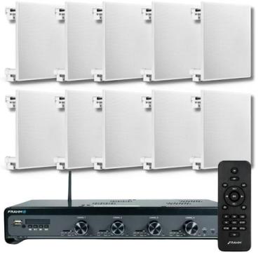 Imagem de Kit Som Ambiente Frahm 4500 10 Cx Som Arandela Embutir Quad.