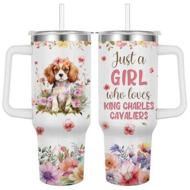 Imagem de Caiibaoob Caneca de viagem King Charles Cavalier para meninas, copo isolado a vácuo 1,134 g (king charles cavalier)