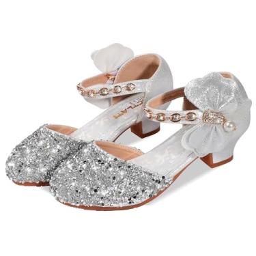 Imagem de Sapatos femininos de salto alto com glíter, lantejoulas de cristal, bico fechado, para festa de volta às aulas, casamento, flores e meninas, Lantejoulas prateadas, 16