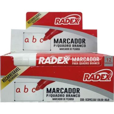 Imagem de Pincel Quadro Branco Recarregável Vermelho Caixa com 12 - Radex
