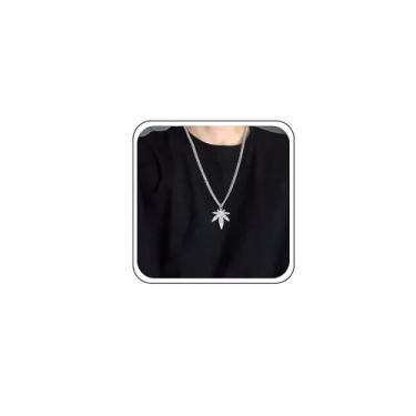 Imagem de Sttiafay Colar com pingente de folha de bordo, corrente de folha de prata, colar de folhas de bordo, gargantilha com pingente de folha, suéter longo, colar de corrente para mulheres e homens, Zinco,