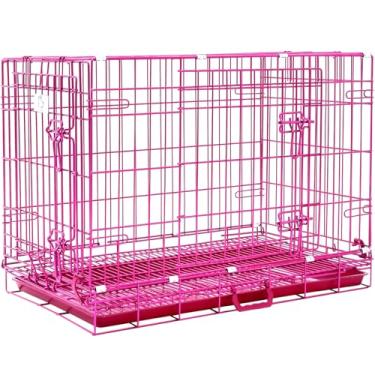 Imagem de HOMEY PET Caixote rosa para cães de 76 cm, gaiola fofa para cães, tamanho médio, dobrável, canil, interior, nano-revestida, caixa de metal para cães com bandeja de grade removível, travas duplas de