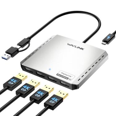 Imagem de WAVLINK Divisor de DisplayPort USB 3.0 ou USB C para Quad Display Display Display para quatro monitores com 85W PD, adaptador Displaylink 4 DP 4K a 120Hz para Apple Mac M1/M2/M3/M4 ou Windows 10/11,