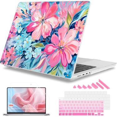Imagem de Mektron Capa para MacBook Pro 2024 de 16 polegadas M4 A3403 A3186 serve para M3 A2991 M2 A2780 M1 A2485 (2021/2033) Pro/Max Chips com Touch ID, capa de plástico rígido para laptop, flores pintadas à