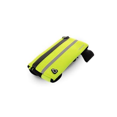 Imagem de Pochete esportiva com 2 bolsos, cintura ajustável, faixa refletiva, à prova de suor e resistente à água, neoprene e poliéster, 32 x 10,5 cm, Verde iônico, one size, Bolsa de cintura para corrida