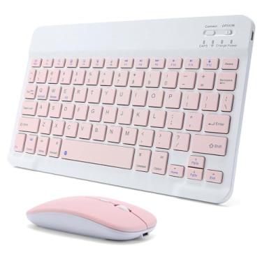 Imagem de Combo de teclado e mouse Bluetooth recarregável para iPad, teclado de mouse portátil ultrafino sem fio para iPad Pro Air Mini, iPhone, Samsung, tablet, celular, Android, iPadOS/iOS 13 e acima (rosa)