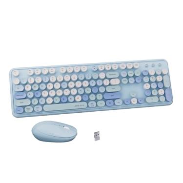 Imagem de FCPLU Combo de teclado e mouse sem fio colorido UBOTIE, teclado de escritório de tamanho completo com teclas flexíveis de máquina de escrever, conexão sem quedas de 2,4 GHz, mouse óptico para PC