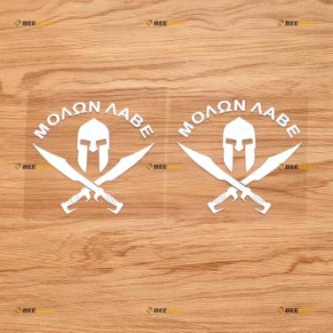 Imagem de Molon Labe - Espadas espartanas em vinil Come and Take It - Pacote com 2 branco, 10 cm - para carro, barco, laptop, copo sem fundo cortado