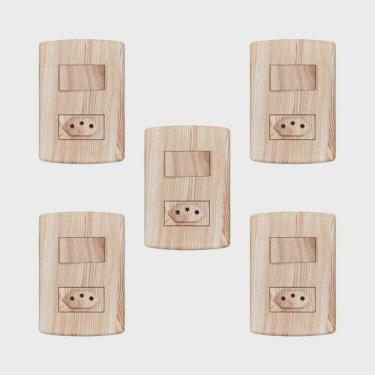 Imagem de Conjunto de 5 Interruptores de 1 Tecla Simples e Tomada 2p + t 20A, Modular, com Placa 4x2 e Suporte