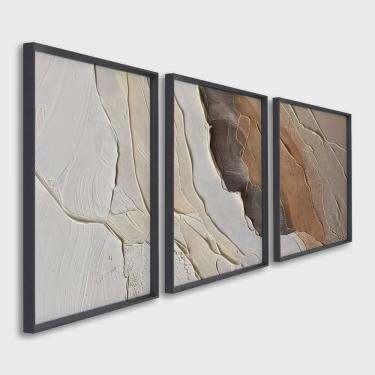 Imagem de Quadro Decorativo Modelo Rocha com 3 Telas para Sala, Casa de Praia, Lavabo 60cm X 90cm Sem Vidro