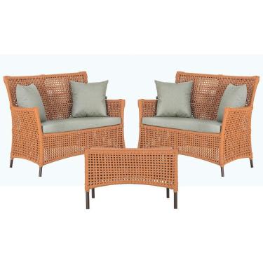 Imagem de 2 Sofás E Mesa Igapó Alumínio Marrom Corda Náutica E3 Trama Terra Cota