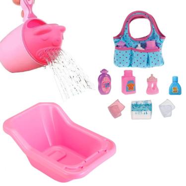 Imagem de Banheira Dar Banho Boneca Bebe Reborn + Regador e Bolsinha