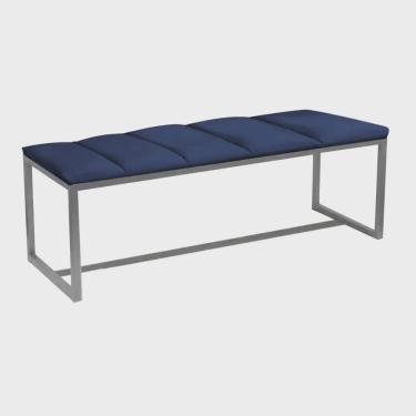 Imagem de Calçadeira Industrial Carla 195cm King Size Quarto Box Cama Ferro Cinza Corino Azul Marinho - Ahz Móveis