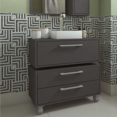 Imagem de Gabinete Suspenso para Banheiro Com Cuba Branca 80cm 1 Basculante e Balcão 2 Gavetas Alice