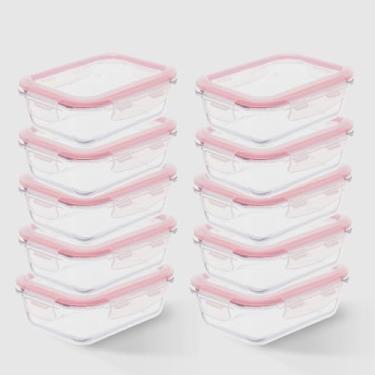 Imagem de Kit com 10 Potes de Vidro Herméticos Retangulares 640ml Marmita Ideal Invicta