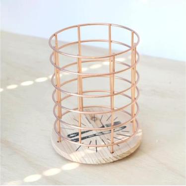 Imagem de Organizador porta talher de metal aramado base de madeira - Tokyo Desi