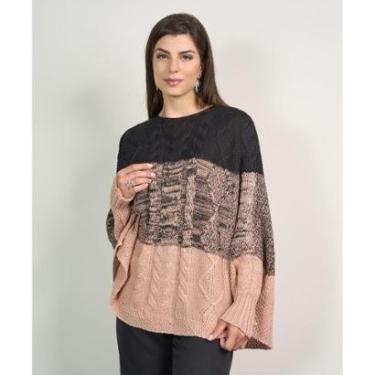Imagem de Poncho Feminino Tricot Linha Manga Longa Inverno Frio Solto-Feminino